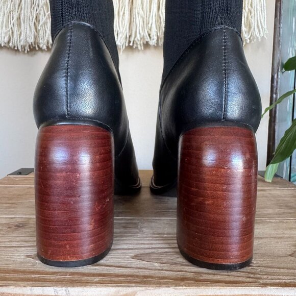 KELSI DAGGER BROOKLYN Black Leather Knit Over The Knee Curved Block Heel Boots - Picture 14 of 16